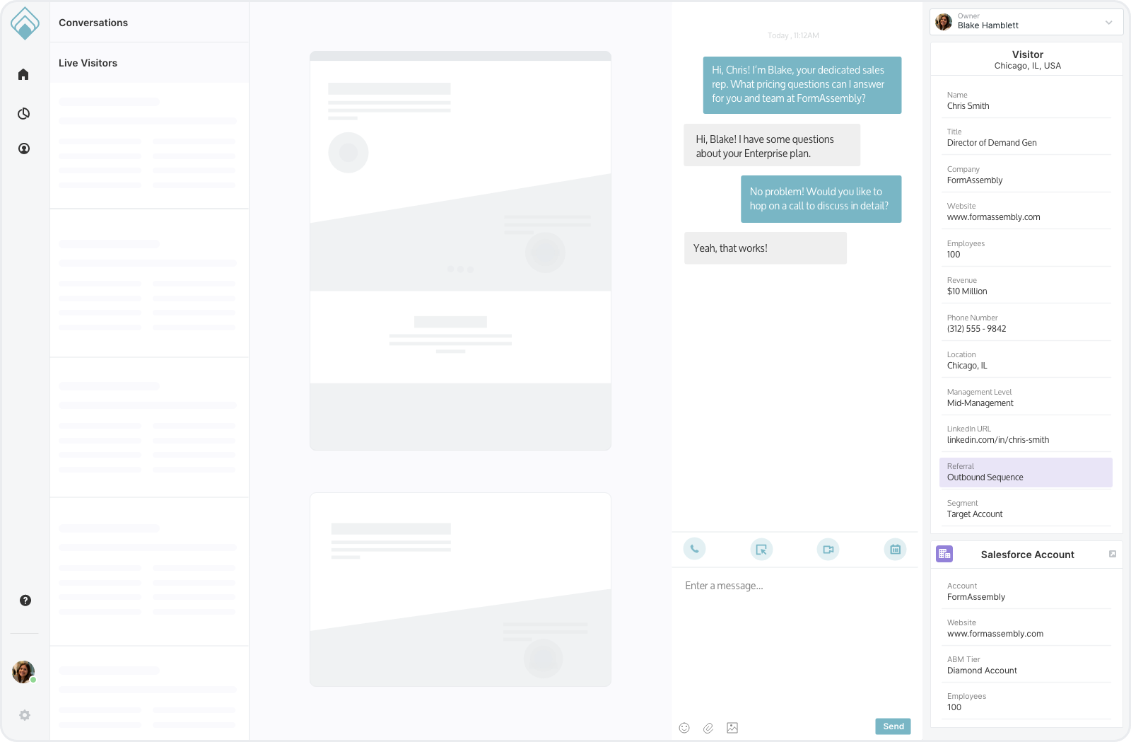 conversational marketing dashboard view of a prospect